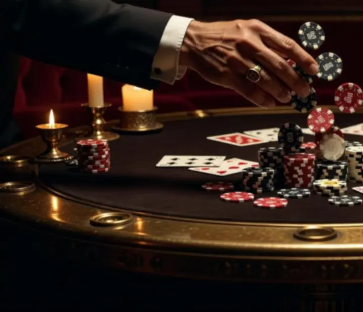 Texas Hold'em és Omaha pókerasztal közeli felvételen, zsetonokkal és kártyákkal